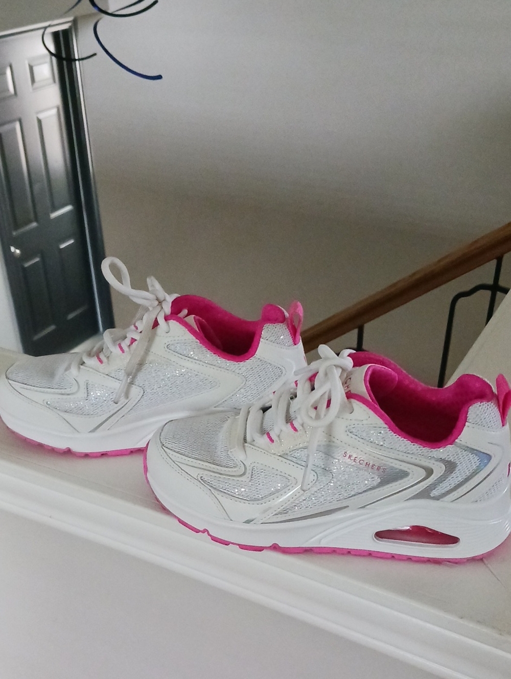 Skechers White and Hot Pink Kids' Athletic Sneakers